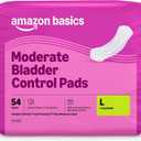 Amazon Basics Incontinence, Bladder Control Pads for Women, Moderate Absorbency, Long Length, 54 Count, 1 Pack