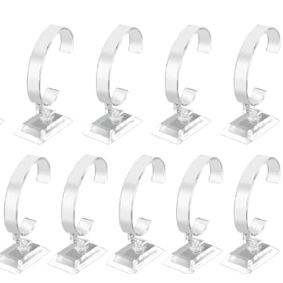 11  Pack Plastic C-Type Watch Display Stands, Durable Bracelet or Bangle Rack Holder for Jewelry Shops, Wristbands, Stretchie Bangles, Clear Showcase Organizer