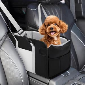 Portable Dog Car Seat for Small Dogs, Booster Seat with Safety Leash & Washable Cushion, Pet Car Seat with Adjustable Straps for Travel - Black&White