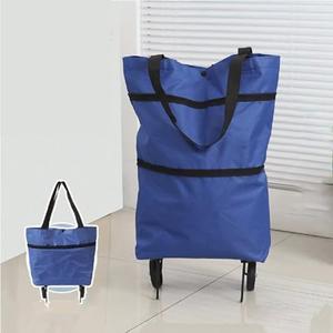 Portable Foldable Shopping Trolley Bag with tug-Type Pull Wheel, Suitable for Shopping Outdoors, can weigh 15 kg (Biue)