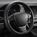 PJBTYZ 【2025 Model】 High-Grade Real Cowhide Steering Wheel Cover，Black Genuine Leather Steering Wheel Cover for Cars, Universal 15 inch Steering Wheels, Grid & Square Motif