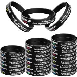 Bible Verses Bracelets Motivational Christian Rubber Bracelets Scripture Faith Hope Wristbands (Black)