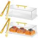 2 Pcs Acrylic Bakery Pastry Display Case with 9'' Serving Tong 14"x6"x4" Rectangular Clear Acrylic Serving Tray Dessert Cake Tray with Lid for Party Banquets