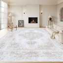 XLUEZ Area Rug 9x12 Living Room Rug, Machine Washable Vintage Distressed Medallion Rug Non-Slip Soft Low Pile Large Indoor Rugs for Bedroom Kitchen Dining Room Office(Beige,9'x12')