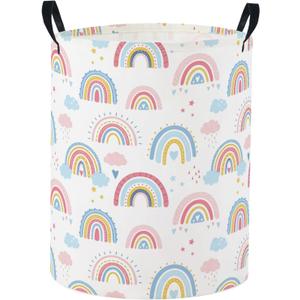 Baby Laundry Basket Baby Nursery Hamper Kids Laundry Basket Toy Storage Bin for Boys Room Decor Gift Baskets for Bedroom Bathroom(Blue Rainbow)