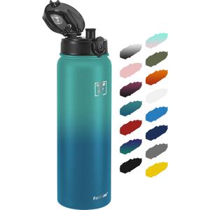 Fanhaw 32 Oz Insulated Stainless Steel Water Bottle - Chug Lid | Leak & Sweat Proof, Anti-Dust | For Kids, Women, Men (Green Blue)