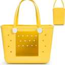 Beach Bag Rubber Tote Bag with Visual Window, X Large Waterproof Travel Bag Washable Handbag for Sports Beach Pool (Yellow)