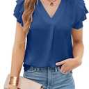 Womens Dressy Tops 2025 Chiffon Shirts Blouses Flying Puffle Short Sleeve V Neck Spring Summer Fall Casual Tops XL
