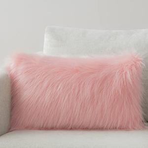 Phantoscope Faux Fur Solid Decorative Pillow Cover Fluffy Throw Pillow Mongolian Luxury Fuzzy Pillow Case Cushion Cover for Bedroom and Couch,Pink 12 x 20 Inches
