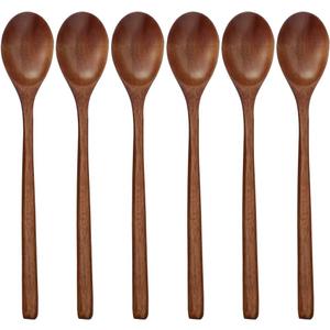 Wooden Spoons, 6 Pieces 9 Inch Wood Soup Spoons for Eating Mixing Stirring, Wood Spoon with Japanese Style Kitchen Utensil (Brown)