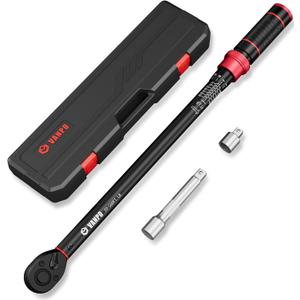 VANPO Torque Wrench 1/ 2-Inch Drive, 20-260 Ft-Lb/ 27.1-352.3 Nm, 22.04", Click Style, Dual Direction, 72 Tooth, Adjustment Torque Wrench with 1/ 2" to 3/ 8" Adapter & 125mm Extension Bar for Car & Truck