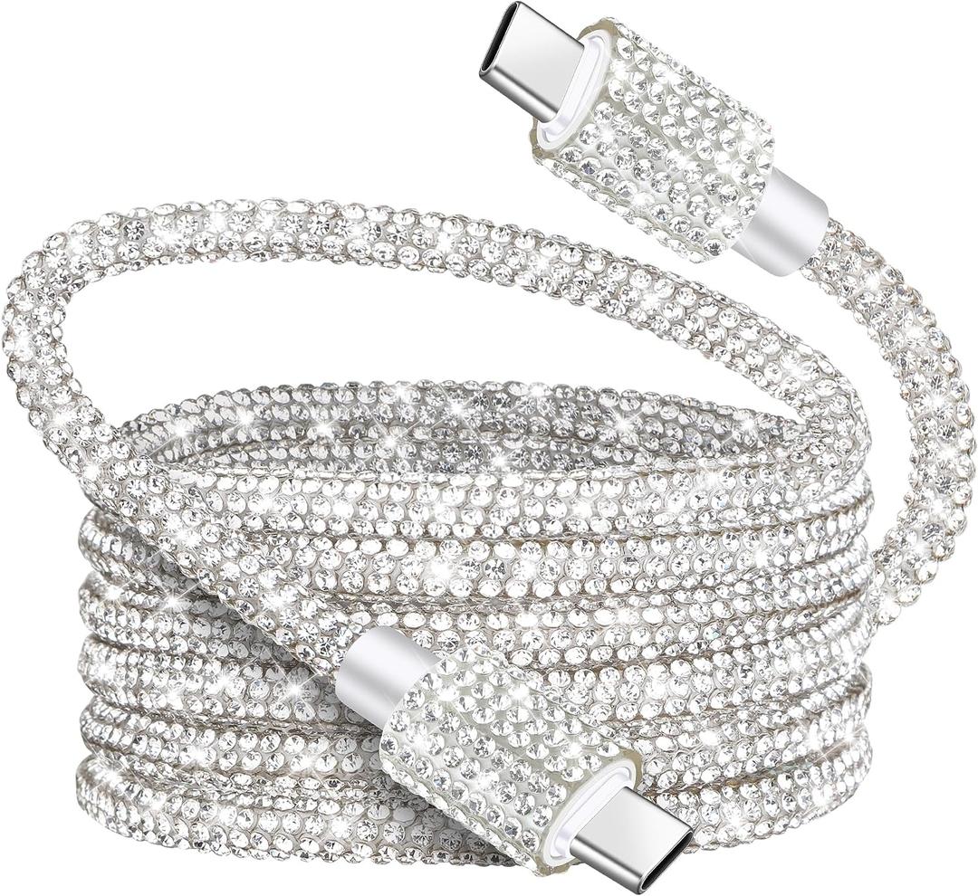USB C to USB C Cable Fast Charging Cord Type C Cable for iPhone 17 Air Pro Max Nylon Braided Rhinestones Bling iPhone Charger Cord for iPhone 16 15 Plus Pro Max iPad Air Samsung S25 S24