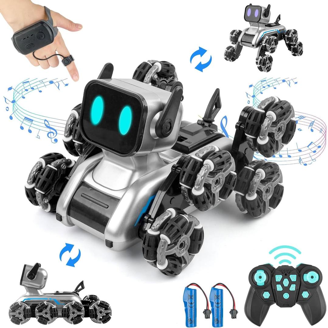 Robot Dog, 2.4Ghz Remote Control Dog Stunt RC Cars with Music & Light, 2 Models RC Robot Toys with 2 Rechargeable Batteries, Birthday Gifts for Kids 6 7 8 9 10 11 12 Years Old, Black