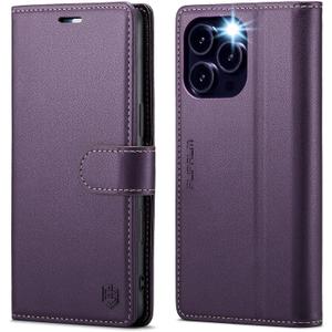 FLIPALM Wallet Case for iPhone 15 Series, RFID Blocking Credit Card Holder, PU Leather Folio Flip Kickstand Protective Shockproof Cover for Apple 15 Series (Purple, iPhone 15 Pro - 6.1")