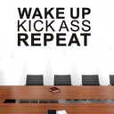 SEATUNE Gym Office Wall Stickers - Inspirational Quotes Motivational Wall Decals - Positive Home Vinyl Art Wall Decor - Wake Up Kick Ass Repeat 28.6"X15"