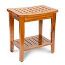 16" Compact Teak Shower Bench with Shelf, Premium Teak Shower Stool, Durable Waterproof Seat for Inside Shower, Solid Teak Wood Bench for Bathroom, Indoor & Outdoor Use