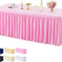 1 Pack Pink Spandex Table Clothes for 6 Foot Rectangle Tables, 6FT Wrinkle Free Fitted Tablecloths Ruffles Table Cover with Skirt for Baby Shower Birthday Party Banquet Wedding and Events