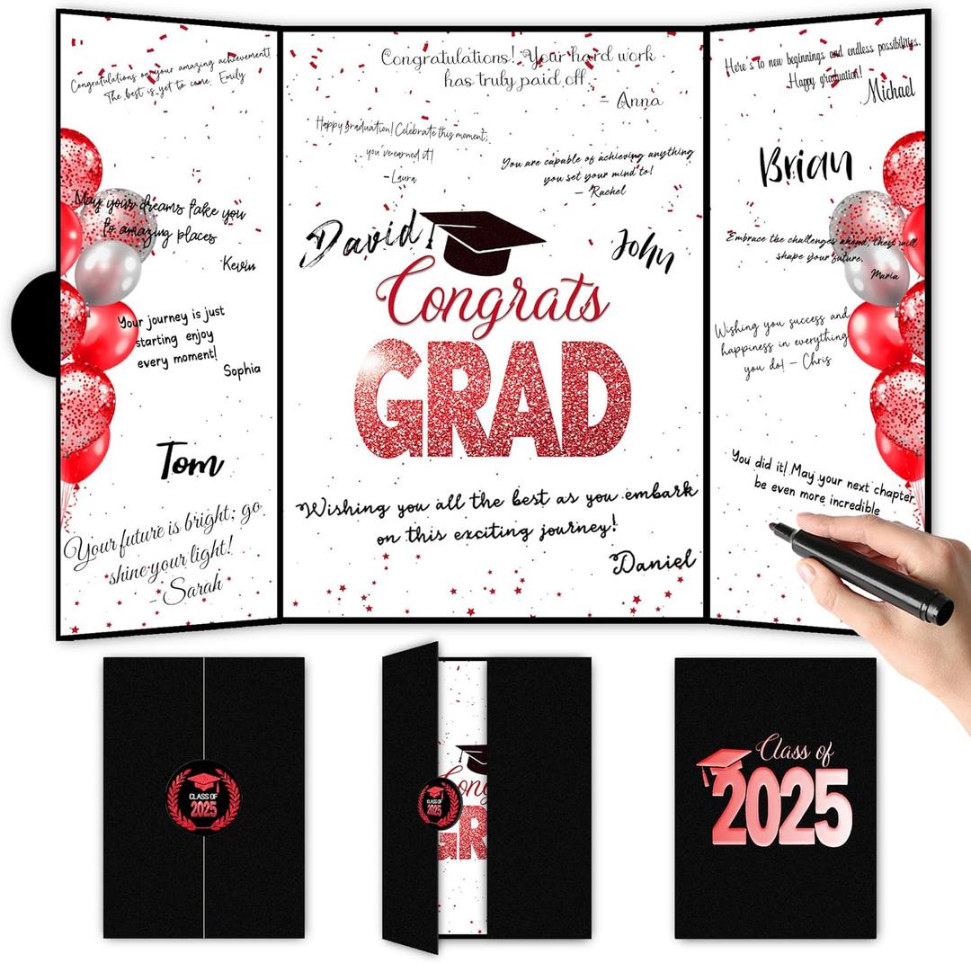 Graduation Decorations 2025 Guest Book, Grad Party Decorations Class of 2025, Red and Gold Theme Graduation Decorations 2025 Guest Book, Grad Party Decorations Class of 2025, Red and Gold Theme