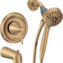 Moen Ronan Bronzed Gold Single-Handle Modern Tub and Shower Faucet with Handheld Rain Shower Spray Head, Shower Handle, Tub Spout, and Valve, 82021BZG