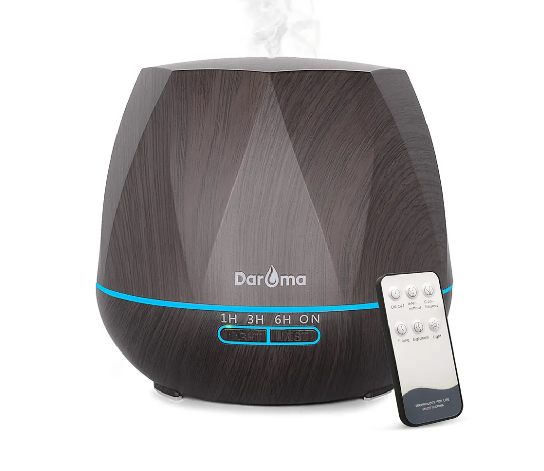 550ml Essential Oil Diffuser, DAROMA Upgraded Remote Control 6 in 1 Aromatherapy Ultrasonic Cool Mist Humidifier, 7 Color Changing Mood Lights & Waterless Auto-Off for Home Office Gift, Dark Wood