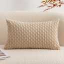 UGASA Fall Soft Corduroy Decorative Pillow Cover 12x20 Inch Boho Striped Oblong Throw Pillow Cover Rectangle Lumbar Modern Home Decor for Sofa Living Room Couch Bed Beige 1 Piece