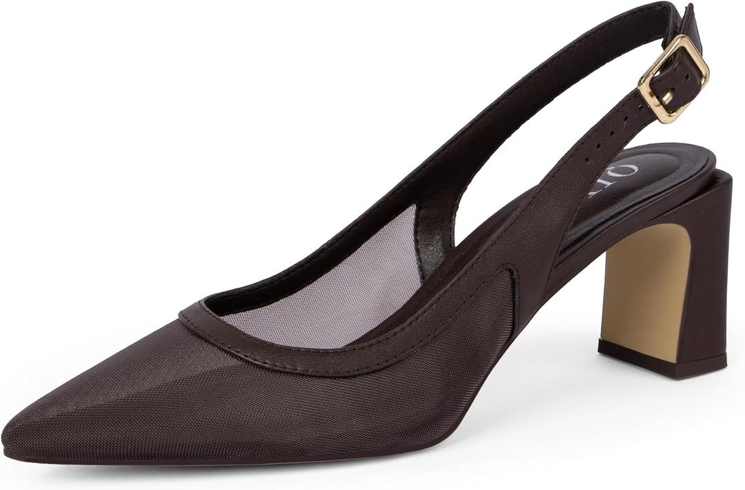 QIY Womens Pumps Pointed Closed Toe Chunky Heel Slingback Heels for Women, Size 9