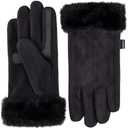 isotoner Women's Water Repellent Touchscreen Stretch Mya Faux Fur Cuff Gloves, L-XL
