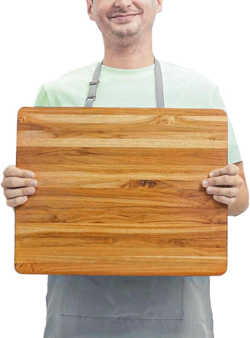 BEEFURNI Teak Wood Cutting Board with Hand Grip (S, 18x14x1"), Small Wooden Cutting Boards for Kitchen, Small Chopping Board Wood, Christmas Gifts