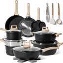 JUST PERFECTO Kitchen Pots and Pans Set with Lids Non Stick - Induction Pots Set - Pots & Pans Set without PTFE and PFOA - Cookware Pot Set Induction 21 Pcs (black)