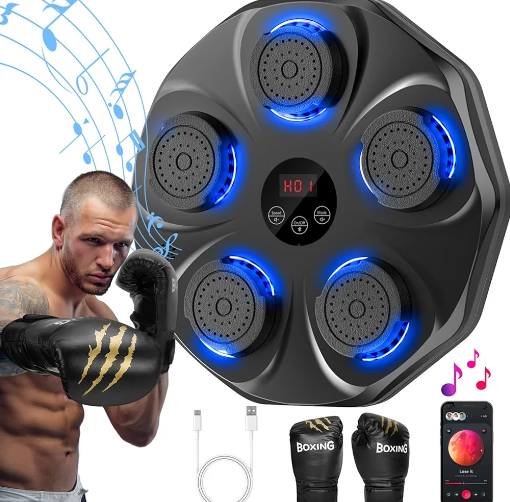 Music Boxing Machine, Interactive Punching Trainer with Boxing Gloves, Large Size Wall Mounted Electronic Boxing Target for Adults Kids, 9 Modes & 9 Speeds