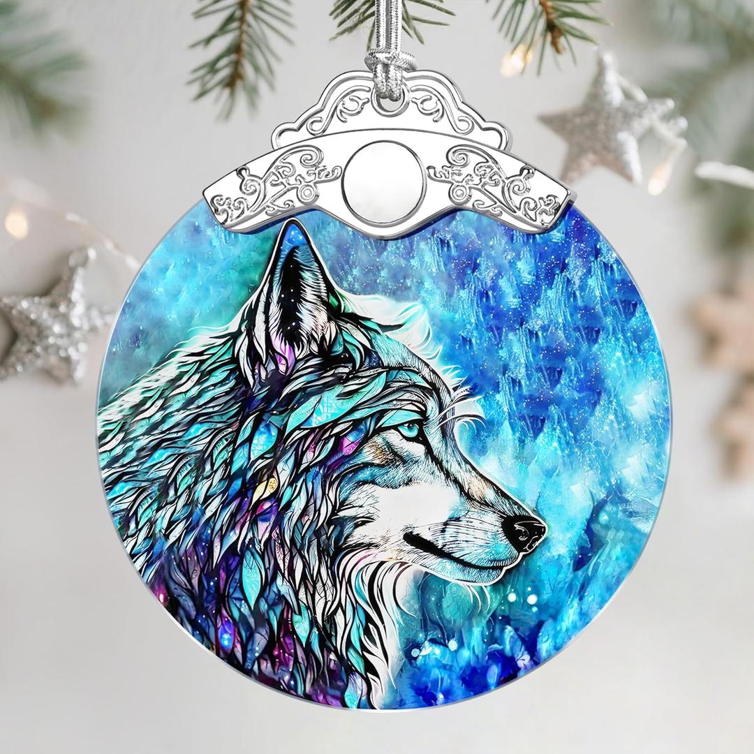 Stained Glass Ornament, Christmas Ornament, Hanging Ornaments for Home Decor & Christmas Tree Ornaments  Exquisite Holiday Decor, Xmas Gifts & Holiday Present - Wolf