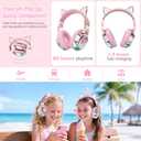 QearFun Kids Cat Ear Bluetooth Headphones, 60H Playtime, 74/85/94dB Safe Volume Limit, Metallic Gradient Wireless Headset with Mic, Fast Charging, Foldable, Wired Mode for Girls School/Tablet/Travel