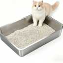 Low Side Stainless Steel Cat Litter Box, Non-Stick Metal Pet Pan