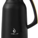 IDEUS 68 oz Stainless Steel Thermal Coffee Carafe, Double Wall Insulated Vacuum Flask, Water Coffee and Beverage Dispenser, 12 Hour Heat 24 Hour Cold Retention (Black Gold)