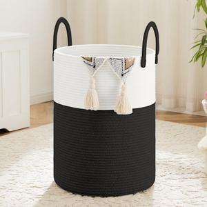 Artfeel Laundry Basket,Woven Cotton Rope Laundry Hamper,40L for Decorative Storage of Dirty Clothes,Toys and Blankets in Bathroom,Baby Room and Living Room (Black)