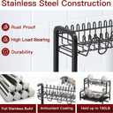 2 Tier Black Dish Drainer Drying Rack for Kitchen Counter, Large Stainless Steel Dishes Dryer with Drainboard, Space Saving, Big Rustproof Metal Modern Countertop Plates Strainer with Utensil Holder