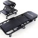 superokay 2-in-1 Folding Creeper Seat, 36-Inch Professional Mechanic Cart with 6 Casters, 300 lbs Capacity Rolling Creeper for Garage & Shop, Foldable Z Creeper Seat with Tool Tray