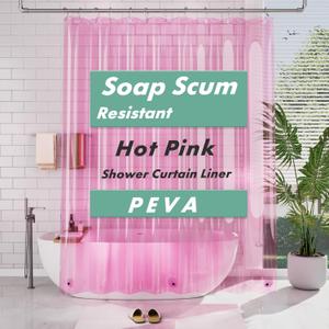 AmazerBath 72x78 Long Shower Curtain Liner, Clear Pink Plastic Shower Liner, Waterproof PEVA Shower Liners, Cute Lightweight Shower Curtains for Bathroom with 3 Magnets & 12 Rustproof Grommets
