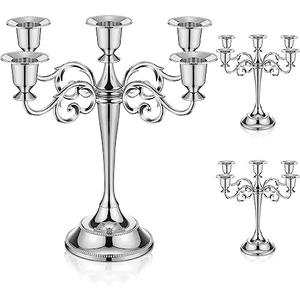 Dandat 1 Pcs 5 Arm Metal Candelabra Candlestick Holders 10.24 Inch Tall Candlestick Holders Gothic Candle Holder for Home Wedding Church Halloween Party(Silver)