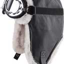 Trapper Hat Winter Hats for Men Aviator Hat with Goggles Fur Hunting Hat with Fur Ear Flaps (One Size, Black)