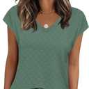 Zeagoo Flowy Spaghetti Strap Summer Tops for Women Green Casual 2024 Eyelet V Neck Sleeveless Cute Blouses, Small