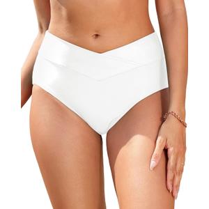 Women V Cut Full Coverage Bikini Bottom - High Waist Swim Bathing Suit Bottoms Cross V Front Swimsuit XL