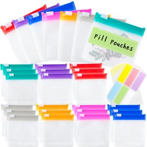 Pill Pouch Bags Reusable Travel Pill Pouches with Labels Set 21 Pcs Pill Baggies Daily Medicine Pill Organizer Small Medicine Bag Self Seal Plastic Pill Packets with Slide Lock (7 Colors)