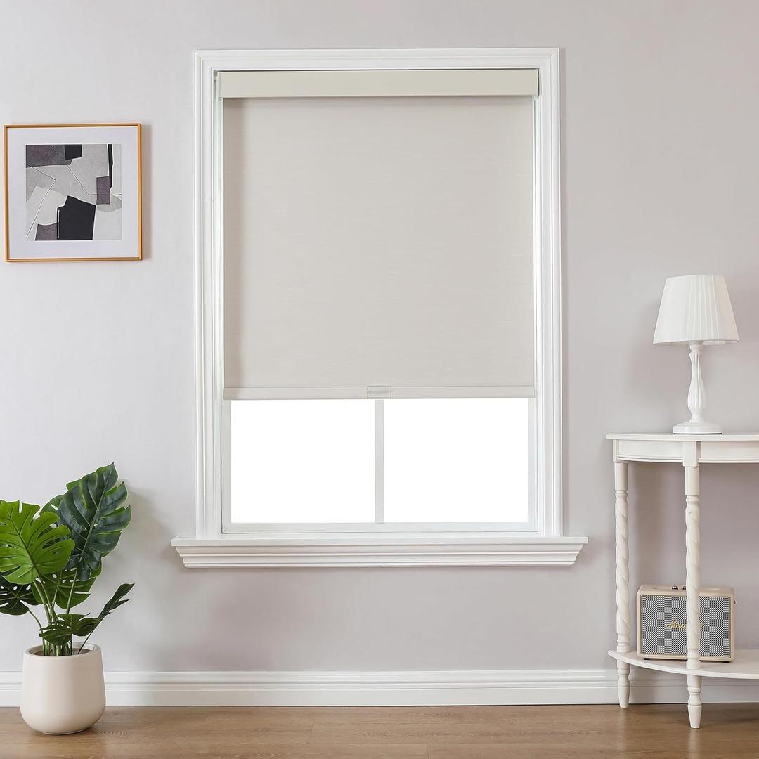 Joydeco 100% Blackout Roller Shades (Pro), Free-Stop Cordless Blinds for Windows, UV Protection, Natural Woven Blinds for Home and Office, Light-Proof Aluminum Cover (Beige, 32" W x 75" H)