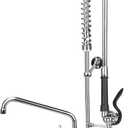 Industrial Commercial Kitchen Faucet with Pre-Rinse Sprayer, 8 Inch Center 47" Height Commercial Wall Mount Faucet with Pull Down Sprayer and 12" Swivel Spout for 2 or 3 Compartment Sinks