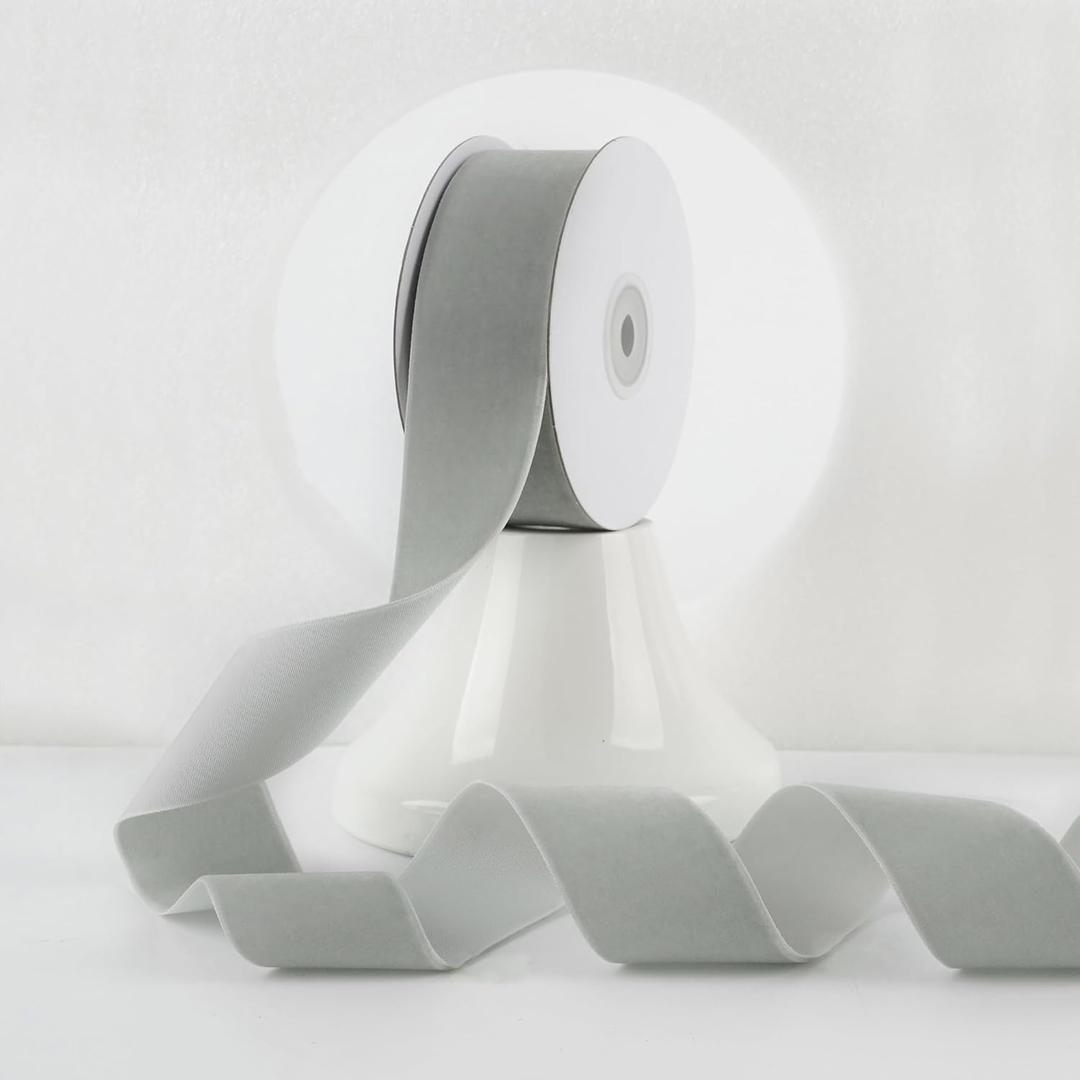 MEEDEE Silver Velvet Ribbon 1.5 Inch Single Face Nylon Velvet Ribbon 10 Yards Spool Grey Ribbons for Christmas Tree, Gift Wrappig, Rustic Wreath, Velvet Bow, Hair Bows, Crafts Supply, Home Decor