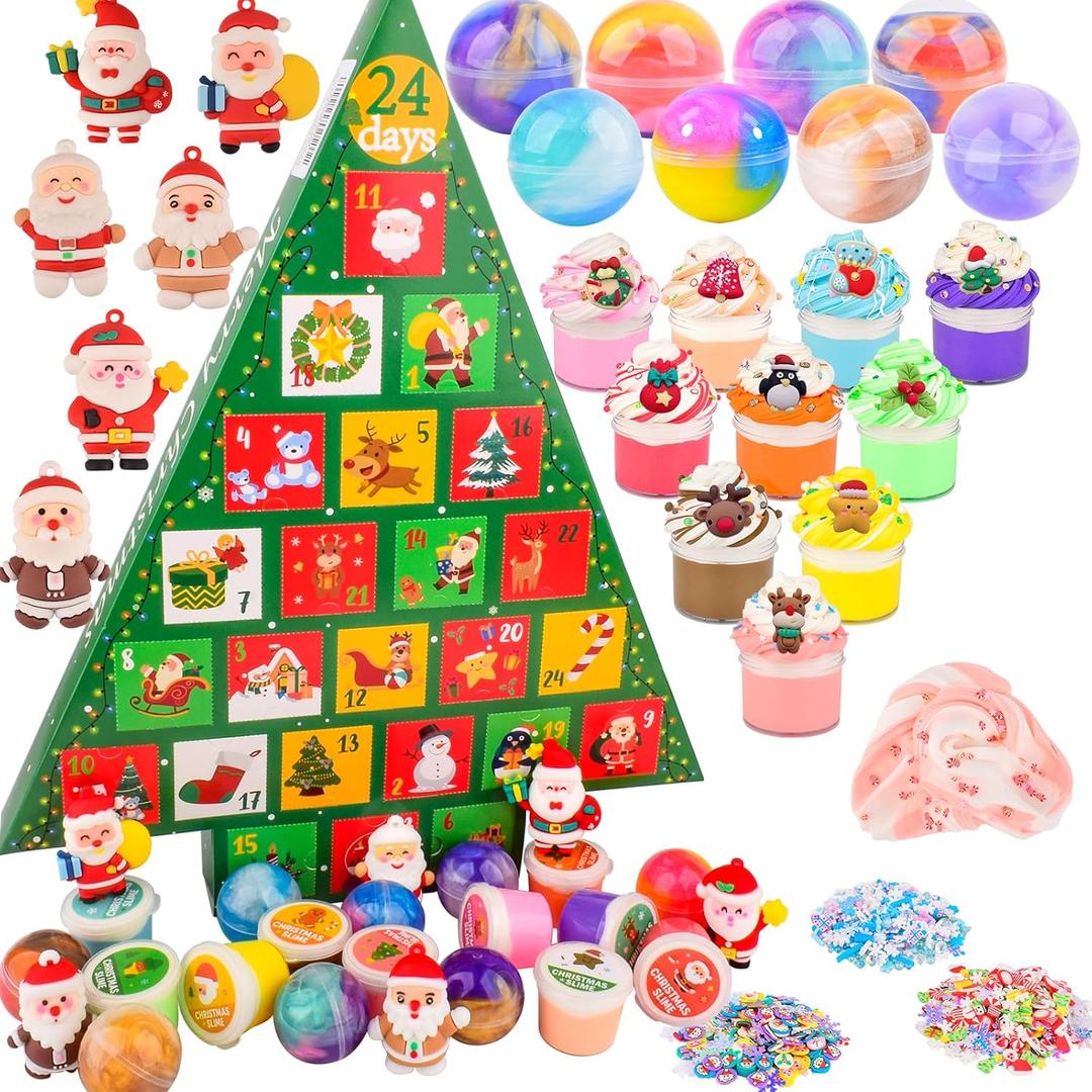 Christmas Advent Slime Set, includs 18 Slimes & Charms, 24-Day Countdown Gift Box, DIY Sensory Toys for Kids, Stocking Stuffers & Party Favors, Slime Kit Xmas Gifts for Classroom Rewards,Ages 3+