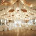 6 Panels Ivory Ceiling Drapes with Lights String for Weddings Ceiling Drapes 5ftx30ft Wedding Draping Fabric Sheer Curtains Tulle Ceiling Drapery Wedding Decorations for Party Ceremony Stage Swag