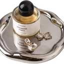 CHENDECOR Silver Tray Decorative Vanity Tray Bathroom Tray Jewelry Dish Ceramic Silver Round Plate Holder Makeup Tray Home Organizers Irregular Storage Plate Bathroom organizer (Round)