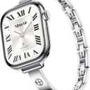 Missair Slim Bands Compatible with Apple Watch 38mm 40mm 41mm 42mm 44mm 45mm 46mm 49mm for Women, Thin Bracelet Dressy Designer Stainless Steel Metal Strap for iWatch Series 11 10 9 8 7 6 5 4 SE Ultra (Silver)